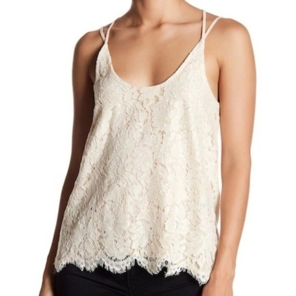 Chaser Tops - Chaser - Lace Overlay Top-  Cream - NWT Small
